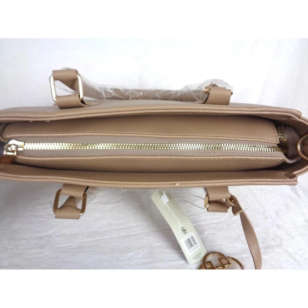 Daisy Fuentes Satchel Crossbody‎ Bag Tan Faux Leather Gold Hardware